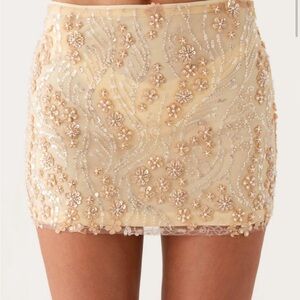 Peppermayo Floral Embellished Tan Mini Skirt